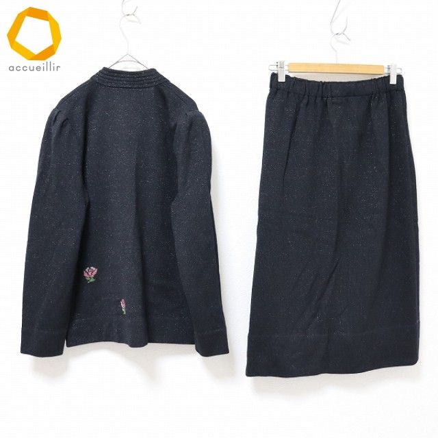 斉藤都世子 サイトウトヨコ セットアップ スカートスーツ ニット カーディガン スカート ラメ 花柄 w973384n