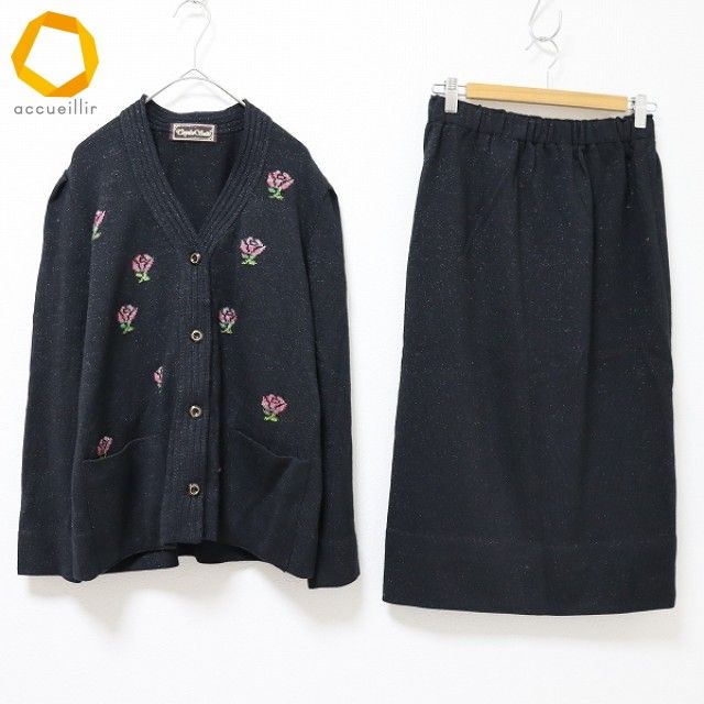 斉藤都世子 サイトウトヨコ セットアップ スカートスーツ ニット カーディガン スカート ラメ 花柄 w973384n