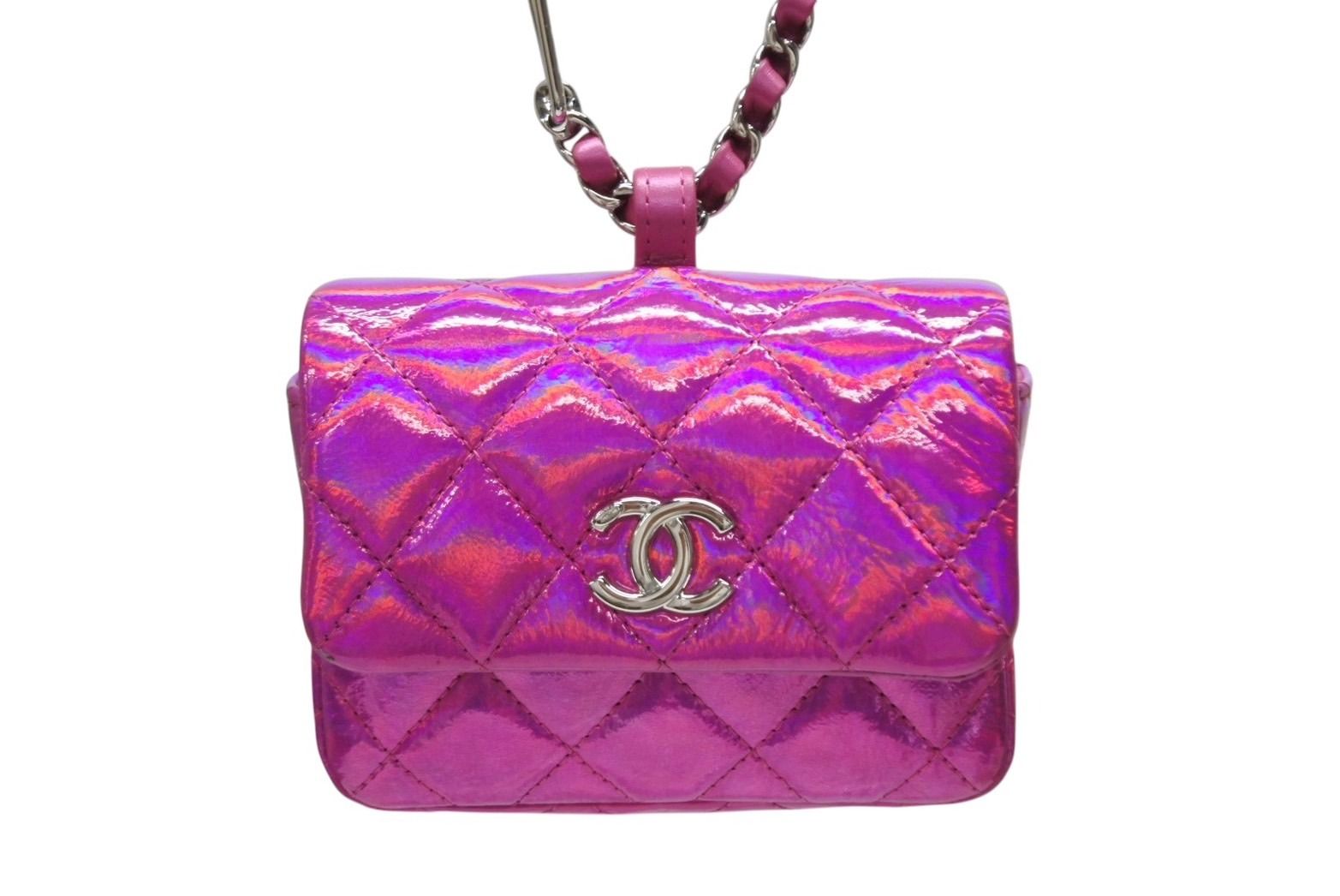 CHANEL シャネル マトラッセ チャーム ポーチ ランダム番台 メタリックピンク ココマーク キルティング フック付き 4b008479