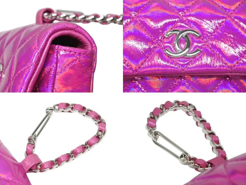 CHANEL シャネル マトラッセ チャーム ポーチ ランダム番台 メタリックピンク ココマーク キルティング フック付き 4b008479 GINKGOPHARMACY_COM