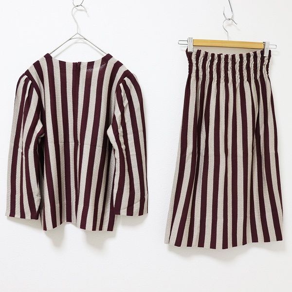 サイトウトヨコ 斉藤都世子 セットアップ スカートスーツ ニット ストライプ バックジップ 七分袖 x976429n