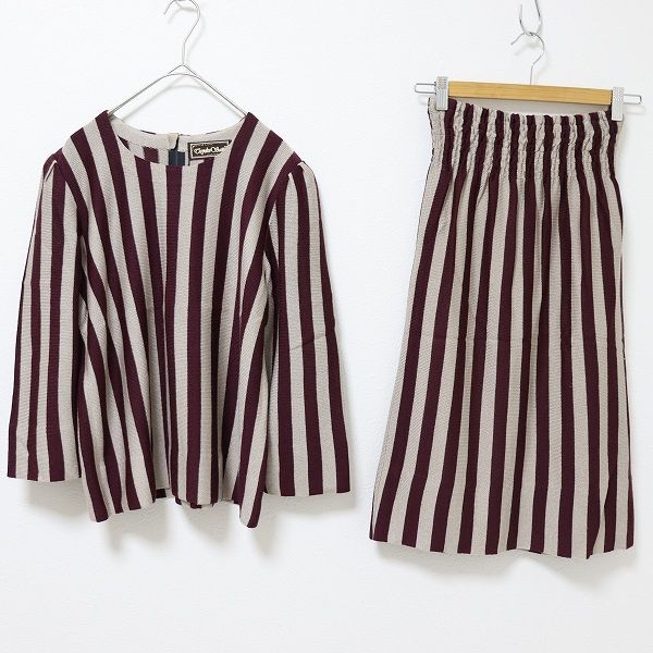 サイトウトヨコ 斉藤都世子 セットアップ スカートスーツ ニット ストライプ バックジップ 七分袖 x976429n