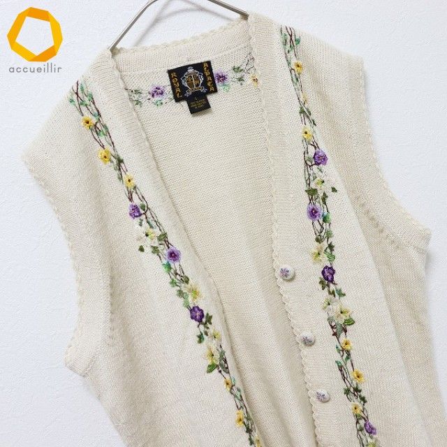ロイヤルアルパカ ROYAL ALPACA アルパカ ニット ベスト ジレ トップス 花 刺繍 x977436n