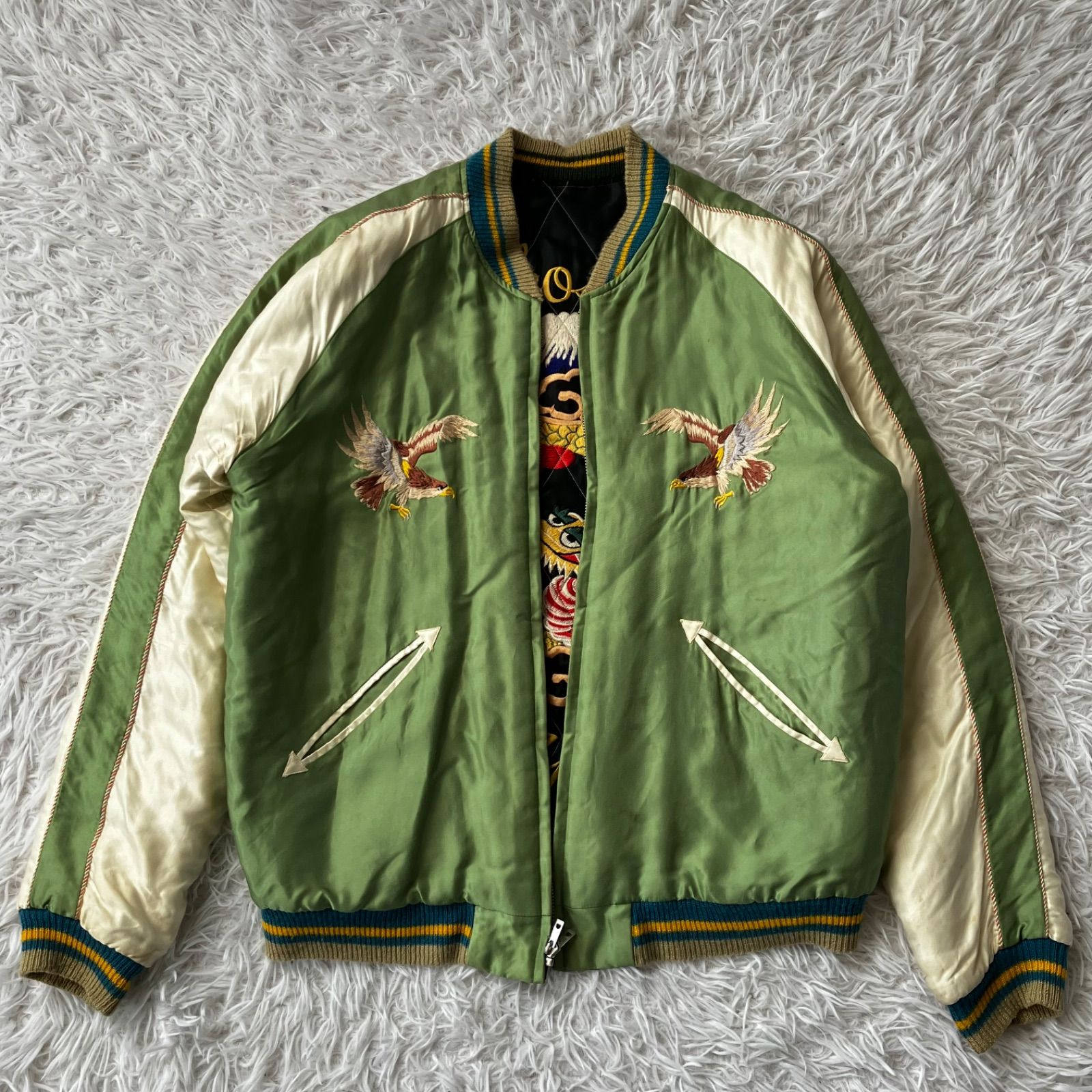 テーラー東洋 スカジャン スーベニアジャケット リバーシブル 和柄 刺繍 龍 アウター サテン 古着 4005