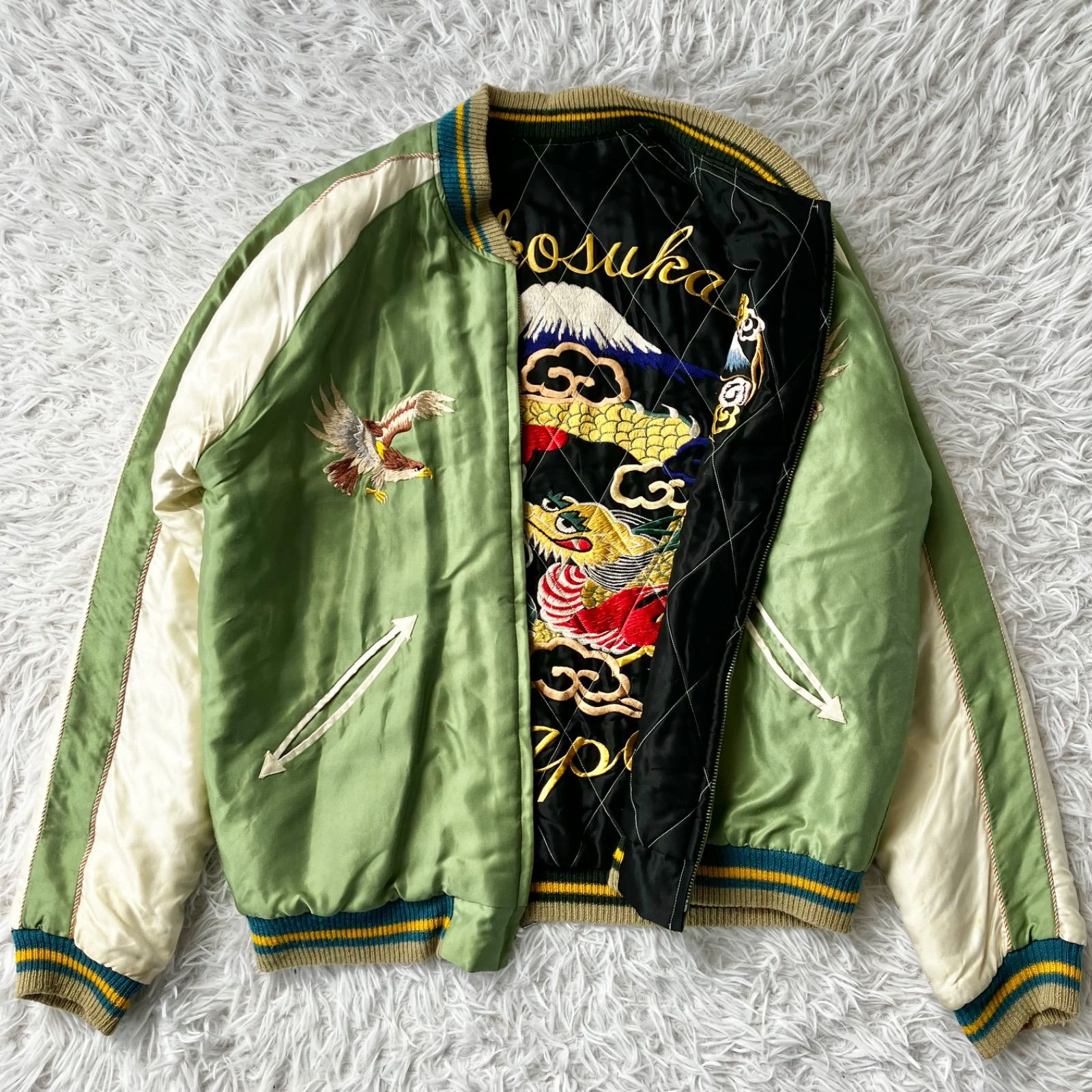 テーラー東洋 スカジャン スーベニアジャケット リバーシブル 和柄 刺繍 龍 アウター サテン 古着 4005