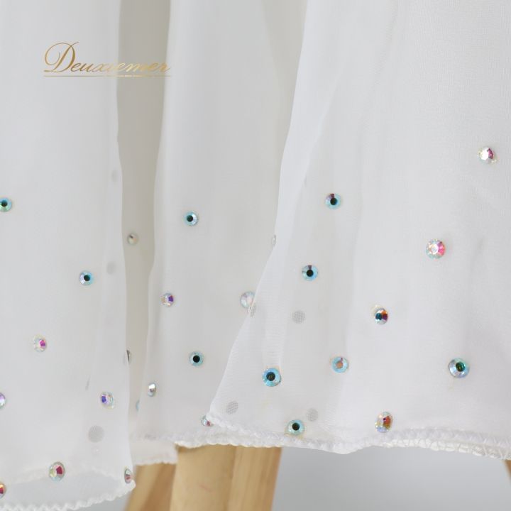 社交ダンス 衣装 ドレス ワンピース 白 デモ 競技 HIROKO YAMAGUCHI ヒロコヤマグチ パーティ 発表会 上品 感 ホワイト系 フォーマル レディース デザイン エレガント ふんわり