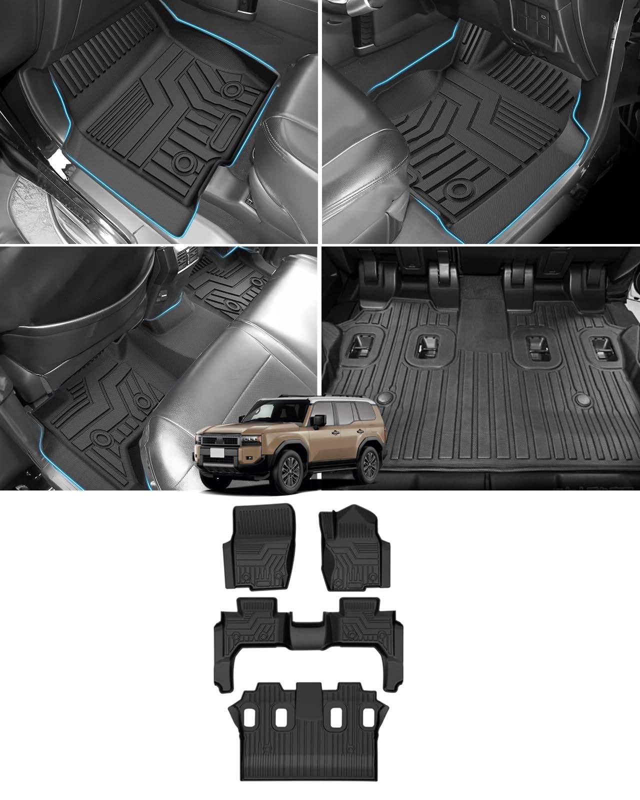 商品 Cartist ランドクルーザー250 用 フロアマット 7人乗り 3 Dセカンドマット GDJ 250 W TRJ W型 防水 保護マット 滑り防止 耐汚れ TPE素材 カスタムパーツ 車種 設計 取付簡単 4 Pセット