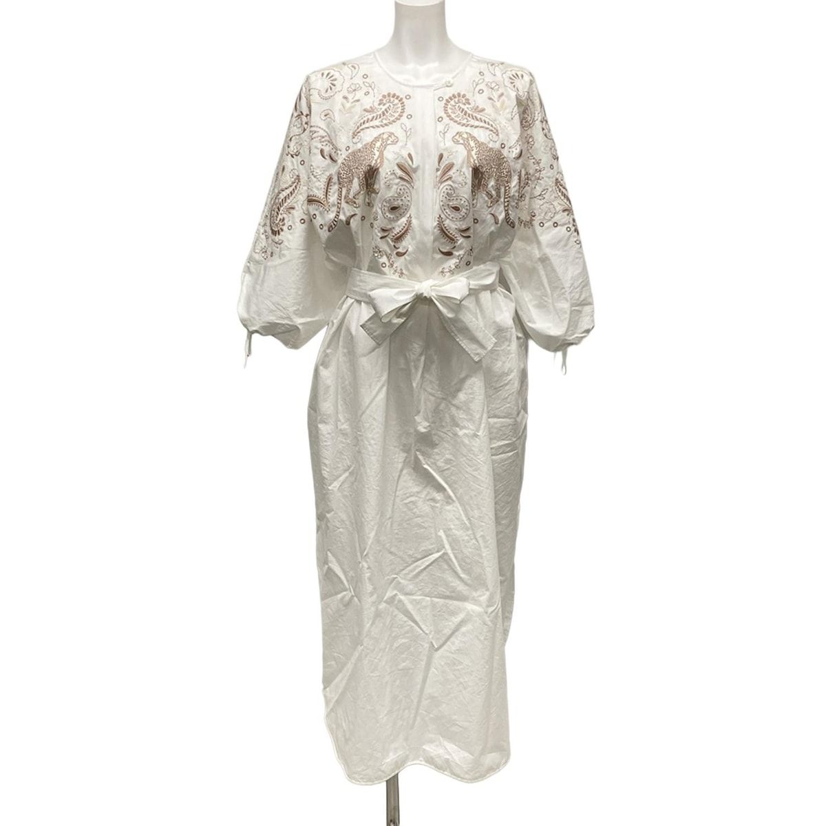 エルメス ワンピース サイズ34 S レディース ビーチドレス 刺繍入り 5E3520DA H5E3520DA90 白×ベージュ×アイボリー コットン