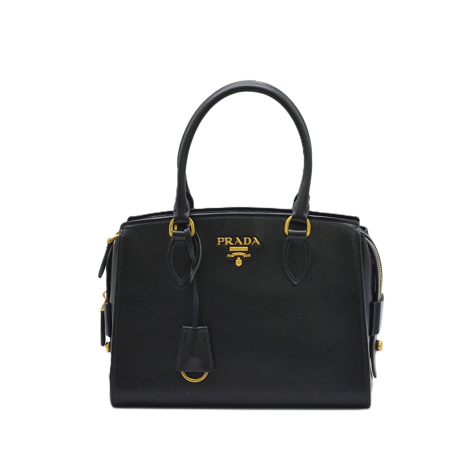 PRADAプラダ ガレリア SAFFIANO SOFT CALF バッグ ブラック系 ゴールド金具 レディース