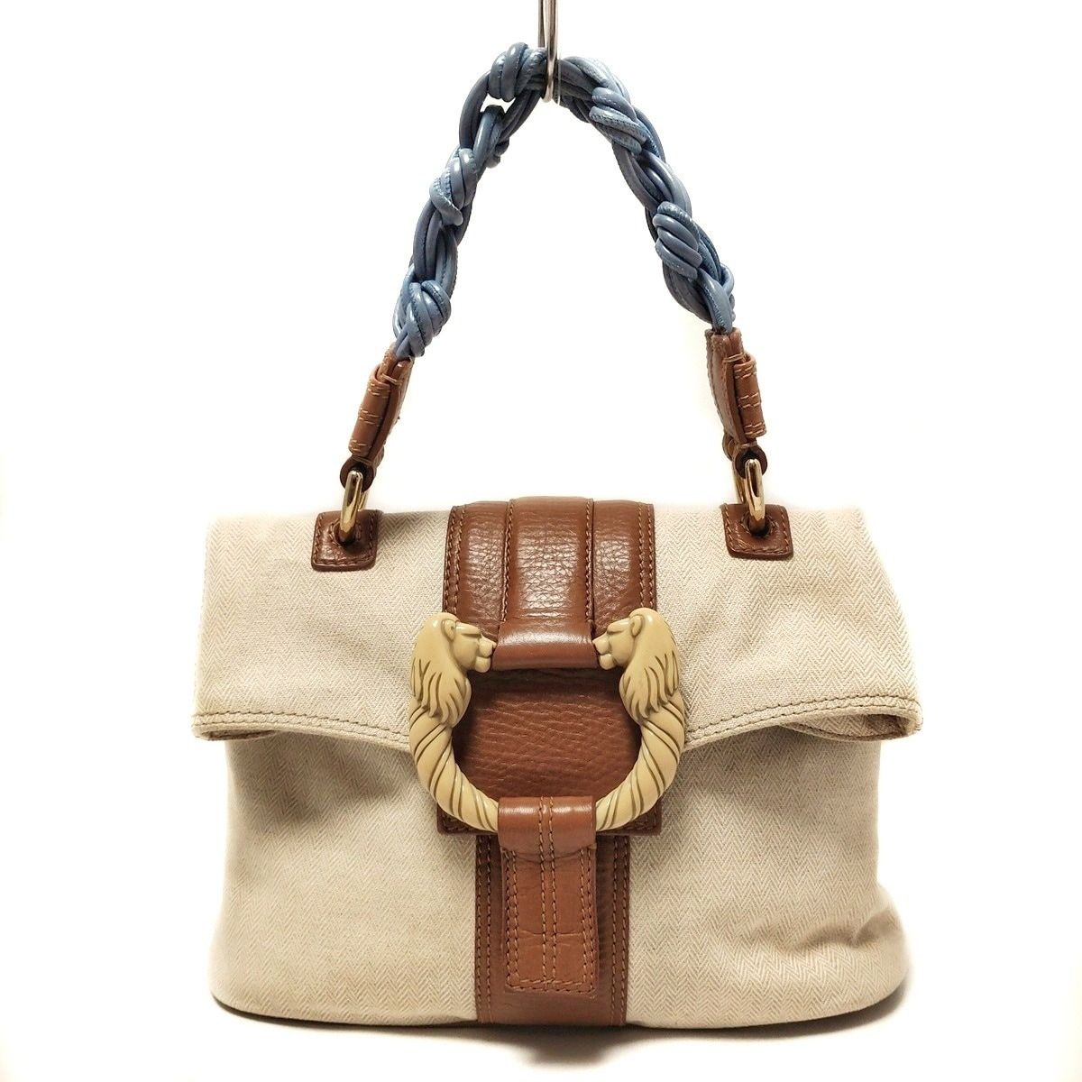 BVLGARI ブルガリ ハンドバッグ レオーニ アイボリー×ブラウン×ライトブルー レザー