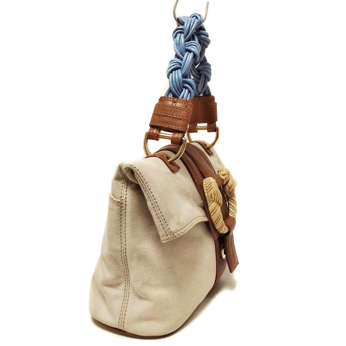 BVLGARI ブルガリ ハンドバッグ レオーニ アイボリー×ブラウン×ライトブルー レザー