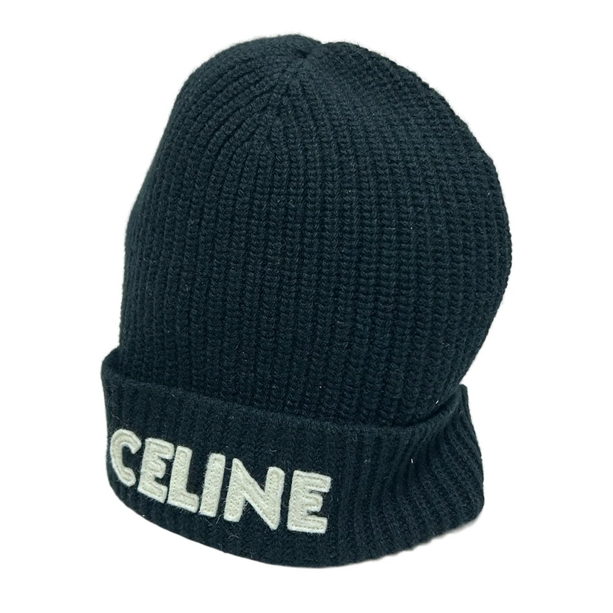 CELINE セリーヌ ニット帽 ONE SIZE 黒×白 ウール