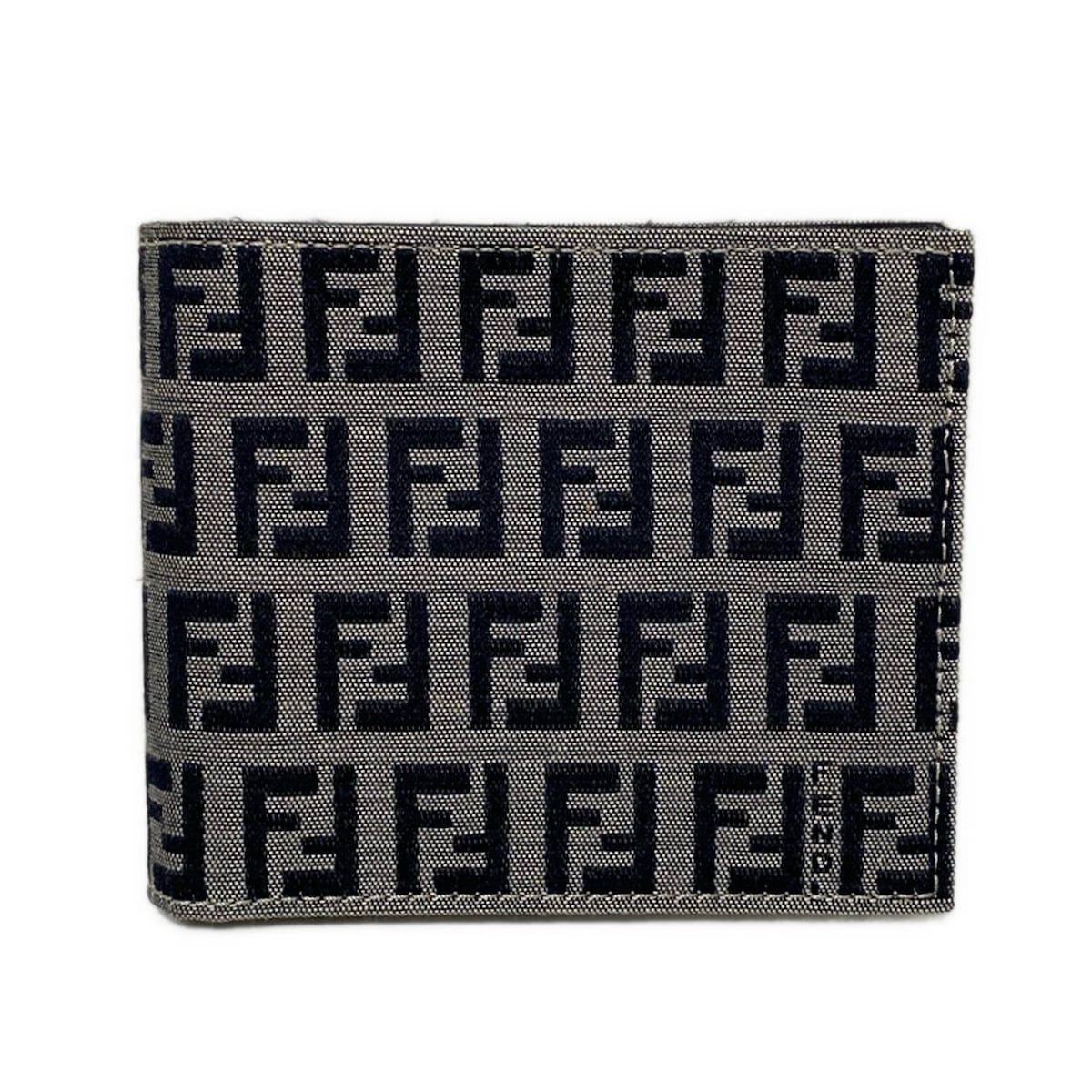 FENDI フェンディ 2つ折り財布 ズッキーノ柄 グレー×ネイビー レザー