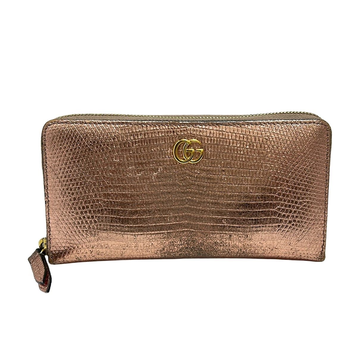 GUCCI グッチ 長財布 GGマーモント 456117 メタリックピンク ラウンドファスナー