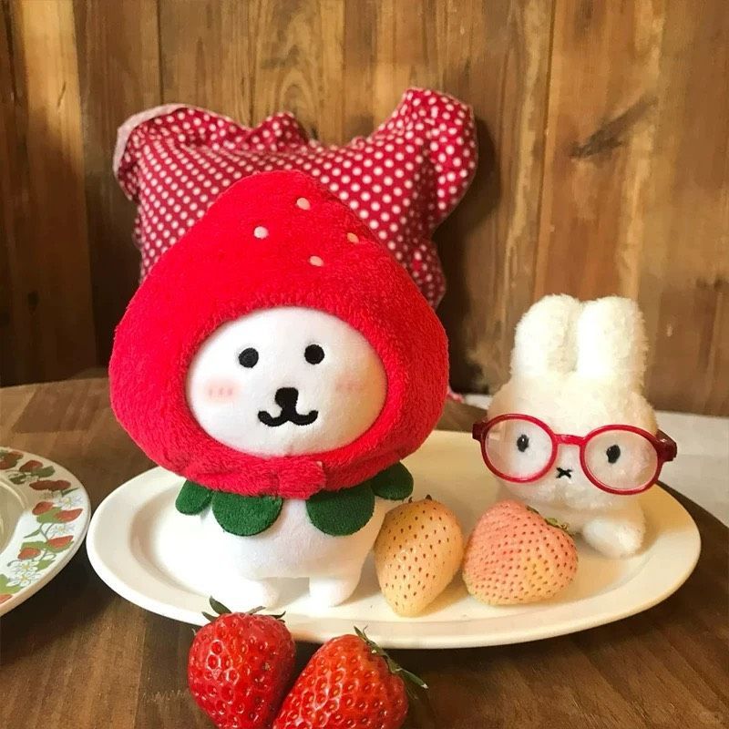 10cm ぬい服 いちごの被り物 ピンクと赤色 着ぐるみ ちびぐるみ