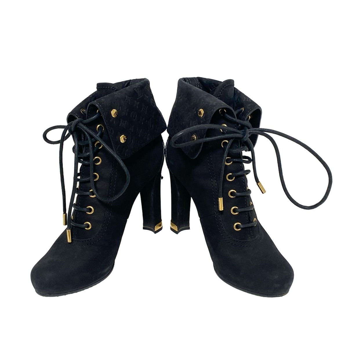 LOUIS VUITTON ルイヴィトン ショートブーツ 361 2 レディース 黒 モノグラム柄