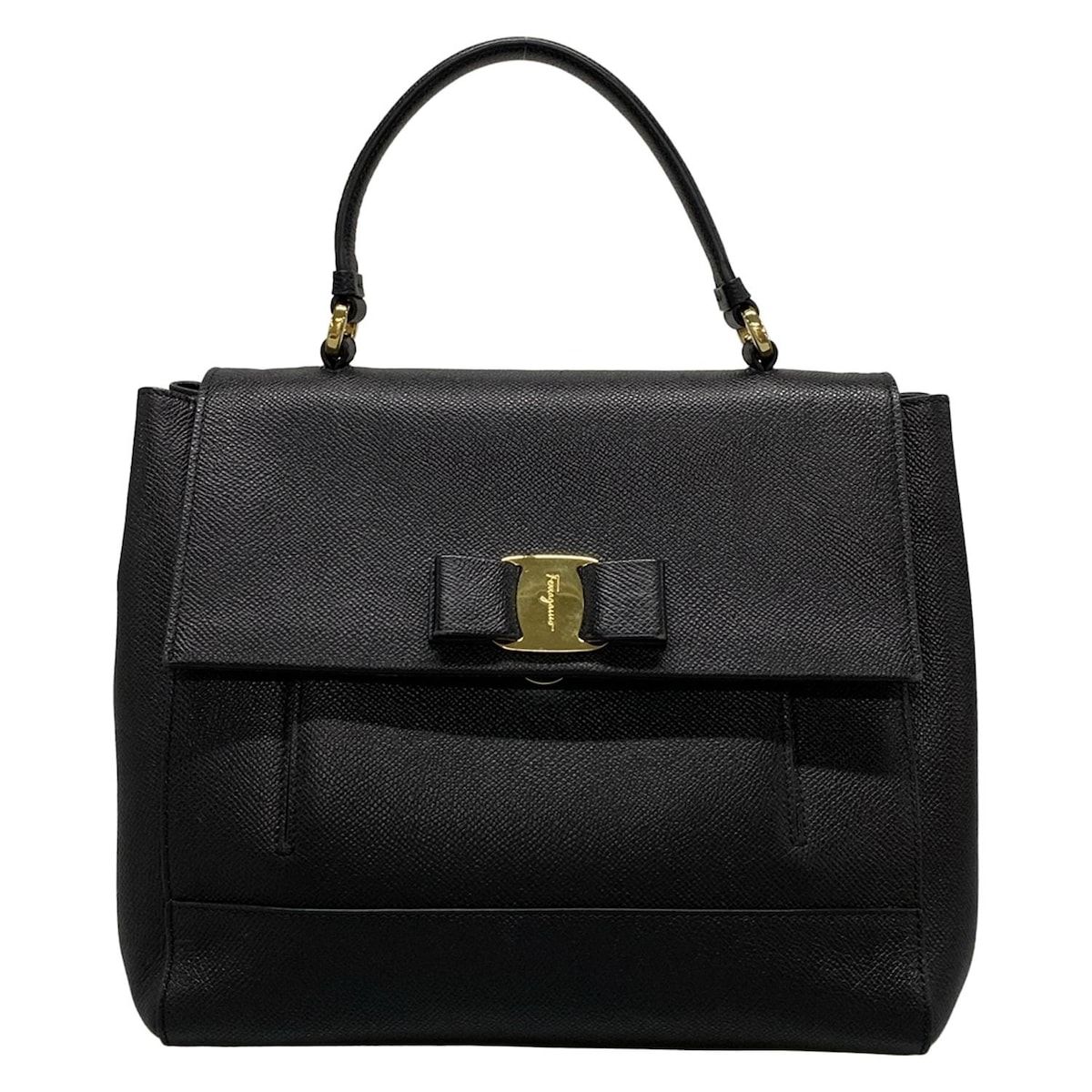 FERRAGAMO SalvatoreFerragamo サルバトーレフェラガモ ハンドバッグ ヴァラ 218375 黒 リボン レザー