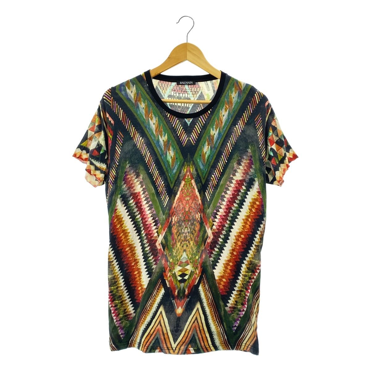 BALMAIN バルマン 総柄 オーバーシルエット クルーネック Tシャツ カットソー S マルチ メンズ