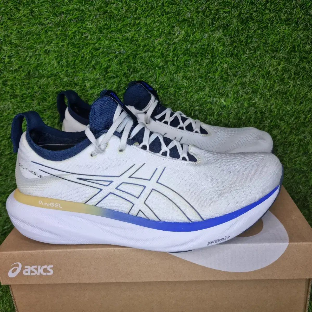 アシックス ゲル ニンバス 白 青 メンズ ランニングシューズ 280