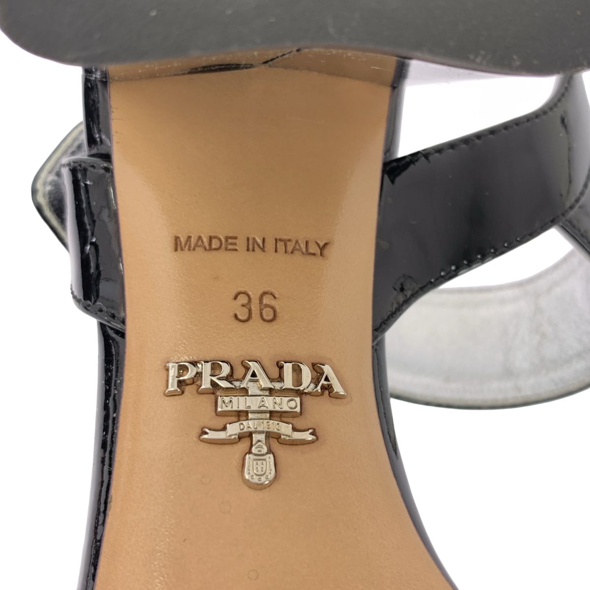  PRADA プラダ パテントレザー バックル サンダル 36 ブラック レディース その他 靴