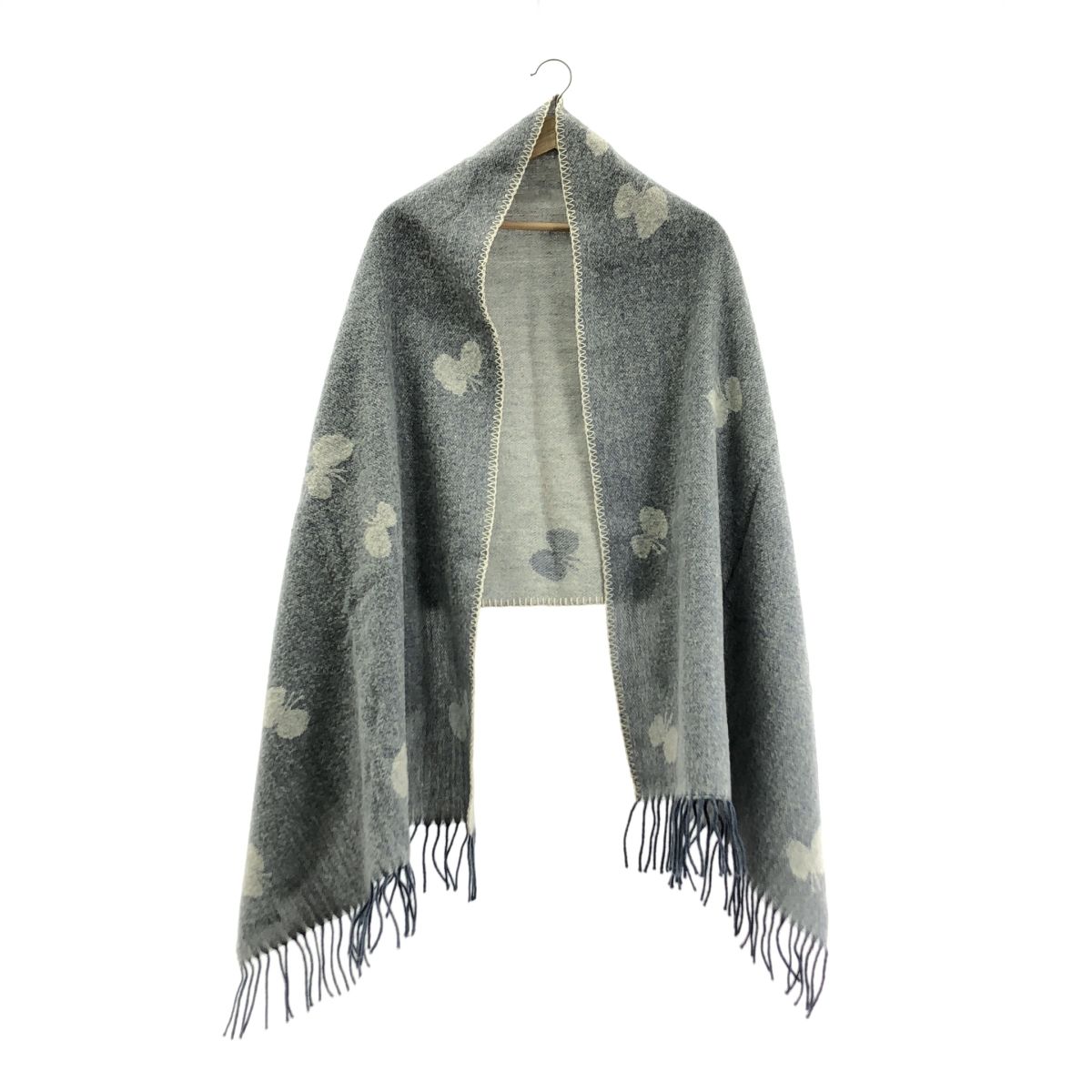 mina perhonen ミナペルホネン KLIPPAN クリッパン メリノウール フリンジ 大判 ストール マフラー ブルー ホワイト レディース