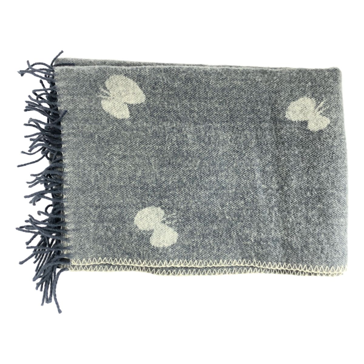 mina perhonen ミナペルホネン × KLIPPAN クリッパン メリノウール フリンジ 大判 ストール マフラー ブルー ホワイト レディース