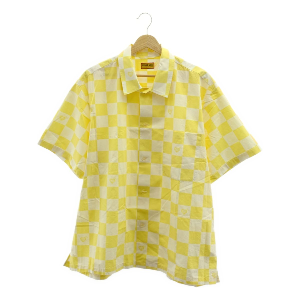 HUMAN MADE ヒューマンメイド PLAID SHIRT オーバーシルエット ロゴ オープン シャツ XXL ホワイト イエロー メンズ