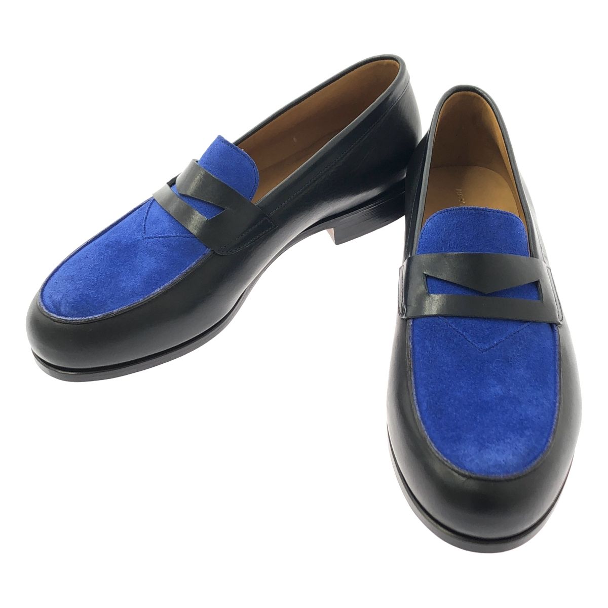 MAISON KITSUNE メゾンキツネ レザー スエード切替 バイ コインローファー 42 ブラック ブルー メンズ