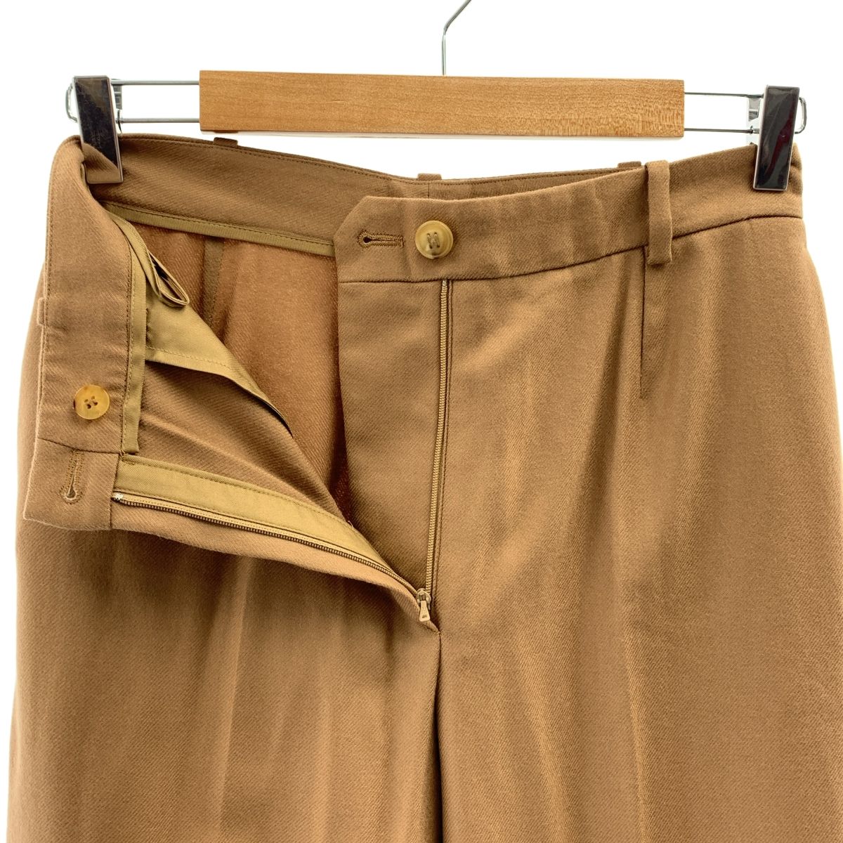  HERMES エルメス マルジェラ期 Hボタン カシミヤ ストレート スラックス パンツ 38 キャメル レディース その他 パンツ