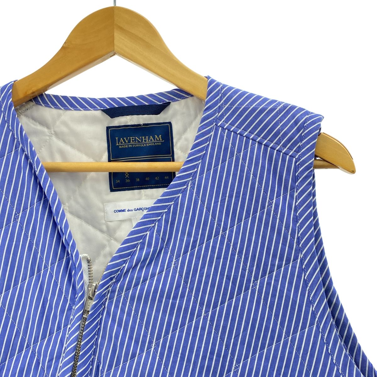 COMME des GARCONS SHIRT コムデギャルソンシャツ × LAVENHAM ラベンハム アシンメトリー キルティング ベスト ジャケット S ブルー ホワイト メンズ