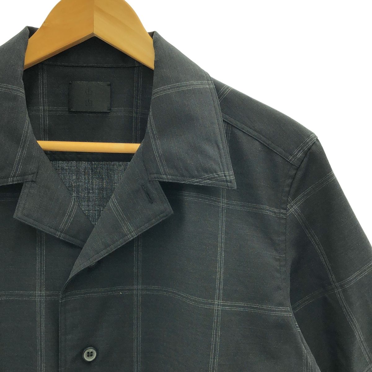 山内 ヤマウチ ノーミュールシングウール ビッグウィンドウペンショートスリーブシャツ 3 チャコールブラック メンズ