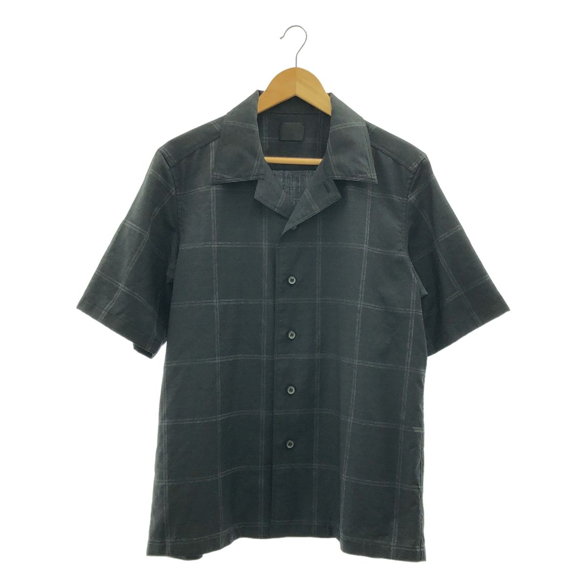 山内 ヤマウチ ノーミュールシングウール ビッグウィンドウペンショートスリーブシャツ 3 チャコールブラック メンズ