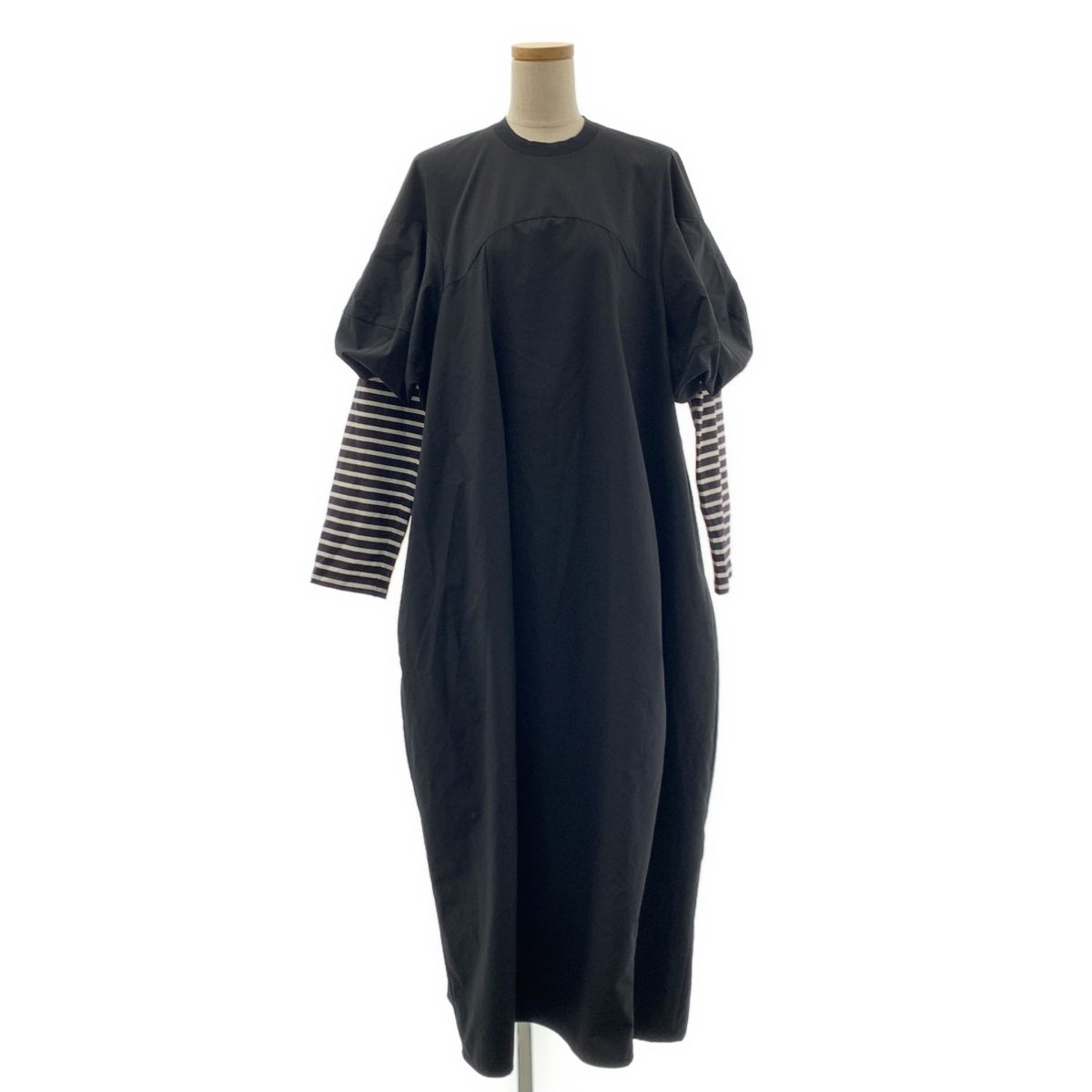 nagonstans ナゴンスタンス 2025SS border-sleeves dress ボーダースリーブ ドレス ワンピース M ブラック レディース