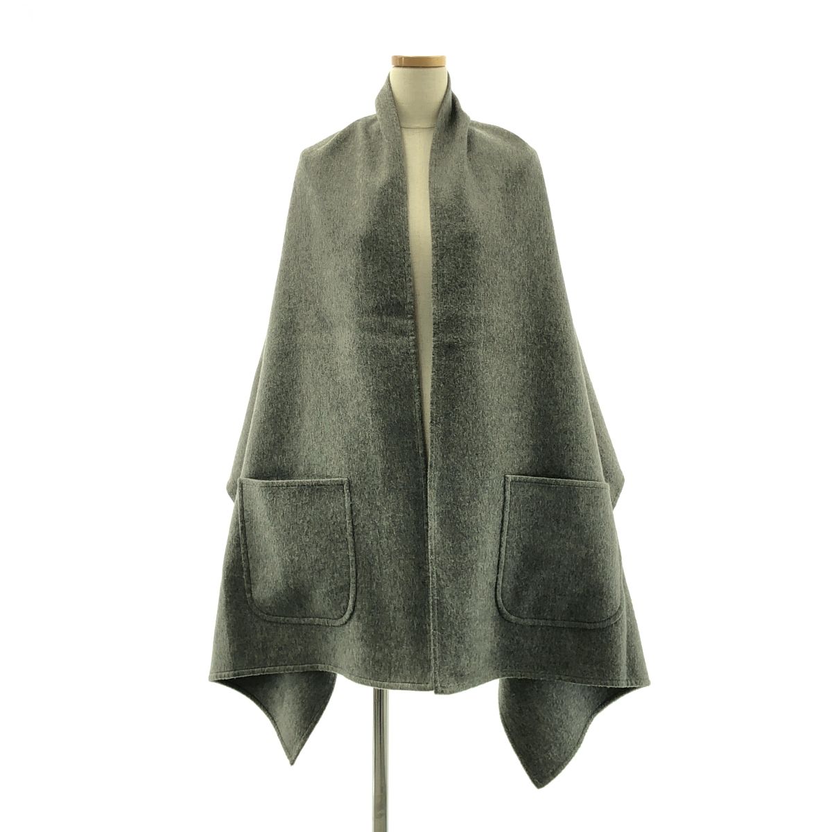 HERMES エルメス マルジェラ期 カシミヤ ダブルフェイス ポケット付き ブランケットストール グレー