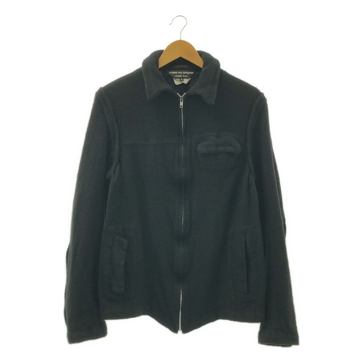 COMME des GARCONS HOMME PLUS コムデギャルソンオムプリュス AD1998 ウール縮絨 インサイドアウト ジップアップ ジャケット M ブラック メンズ