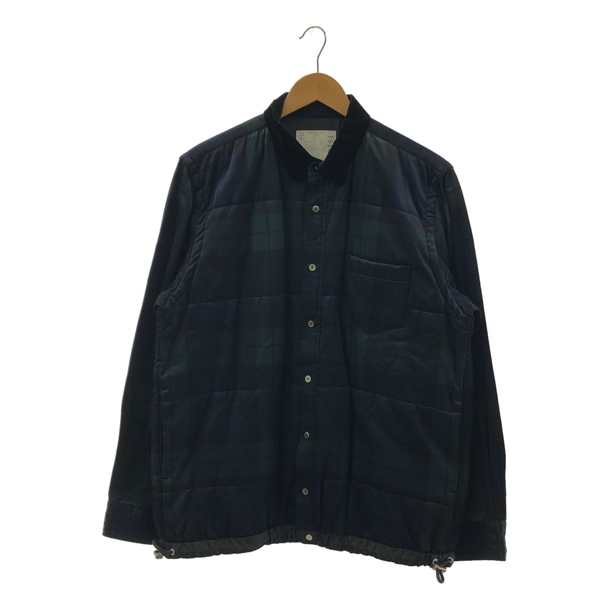 sacai サカイ paded check shirt jacket チェック ドローストリング シャツ ジャケット 3 ネイビー グリーン メンズ
