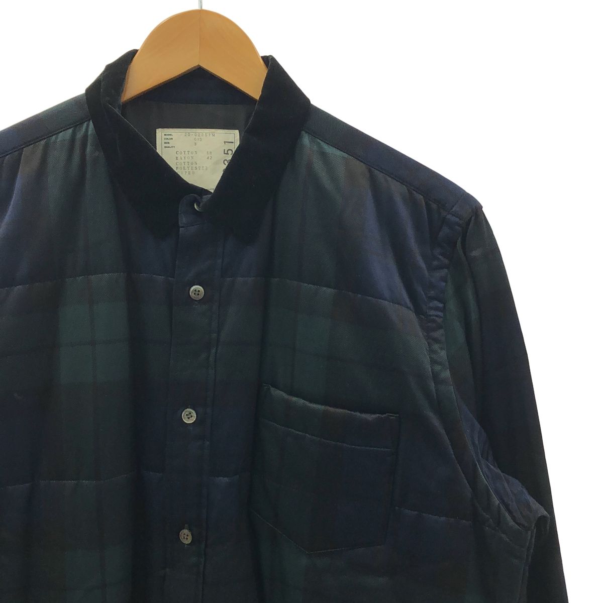 sacai サカイ paded check shirt jacket チェック ドローストリング シャツ ジャケット 3 ネイビー グリーン メンズ