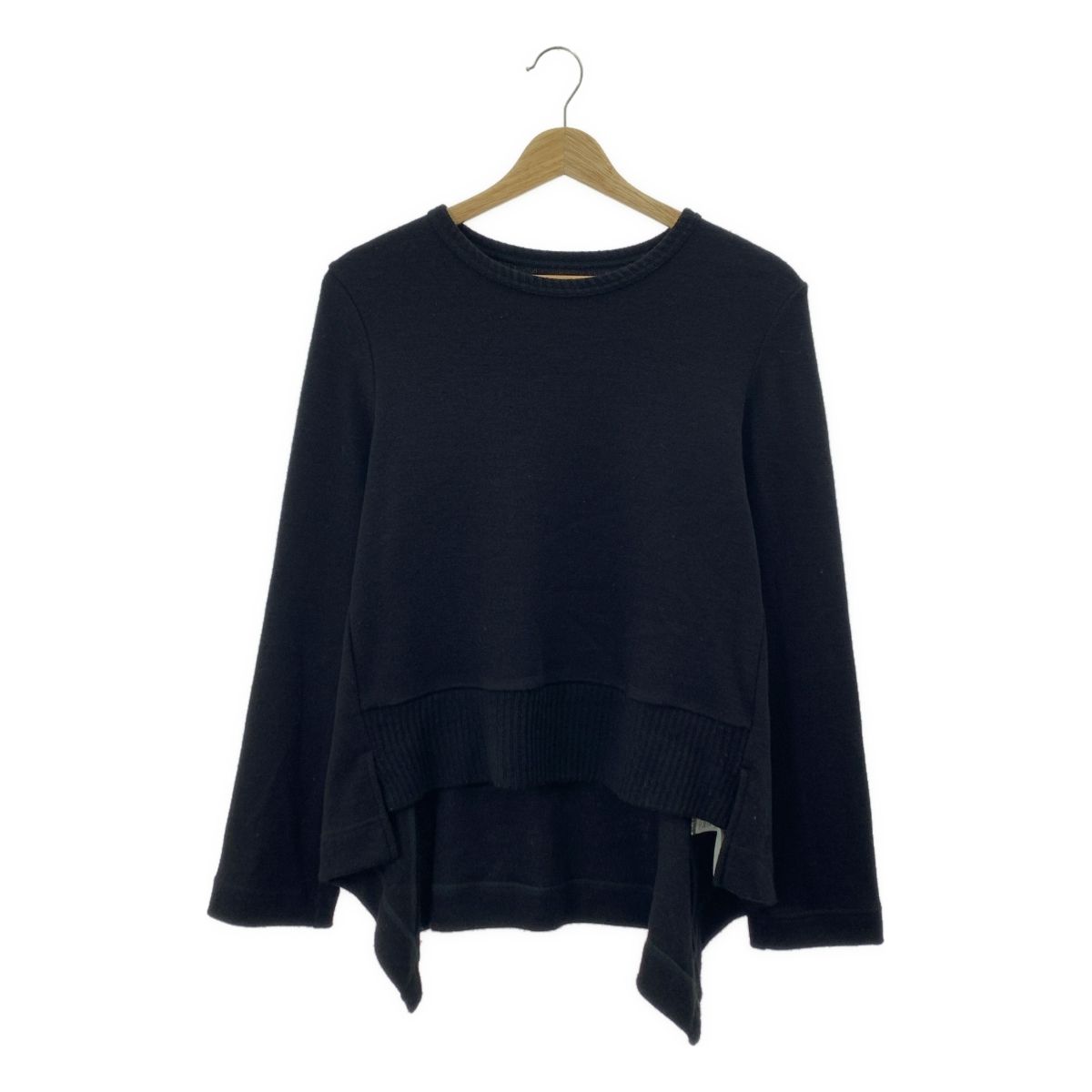 REGULATION Yohji Yamamoto レギュレーションヨウジヤマモト ウール バックフ クルーネックニット 3 ブラック レディース