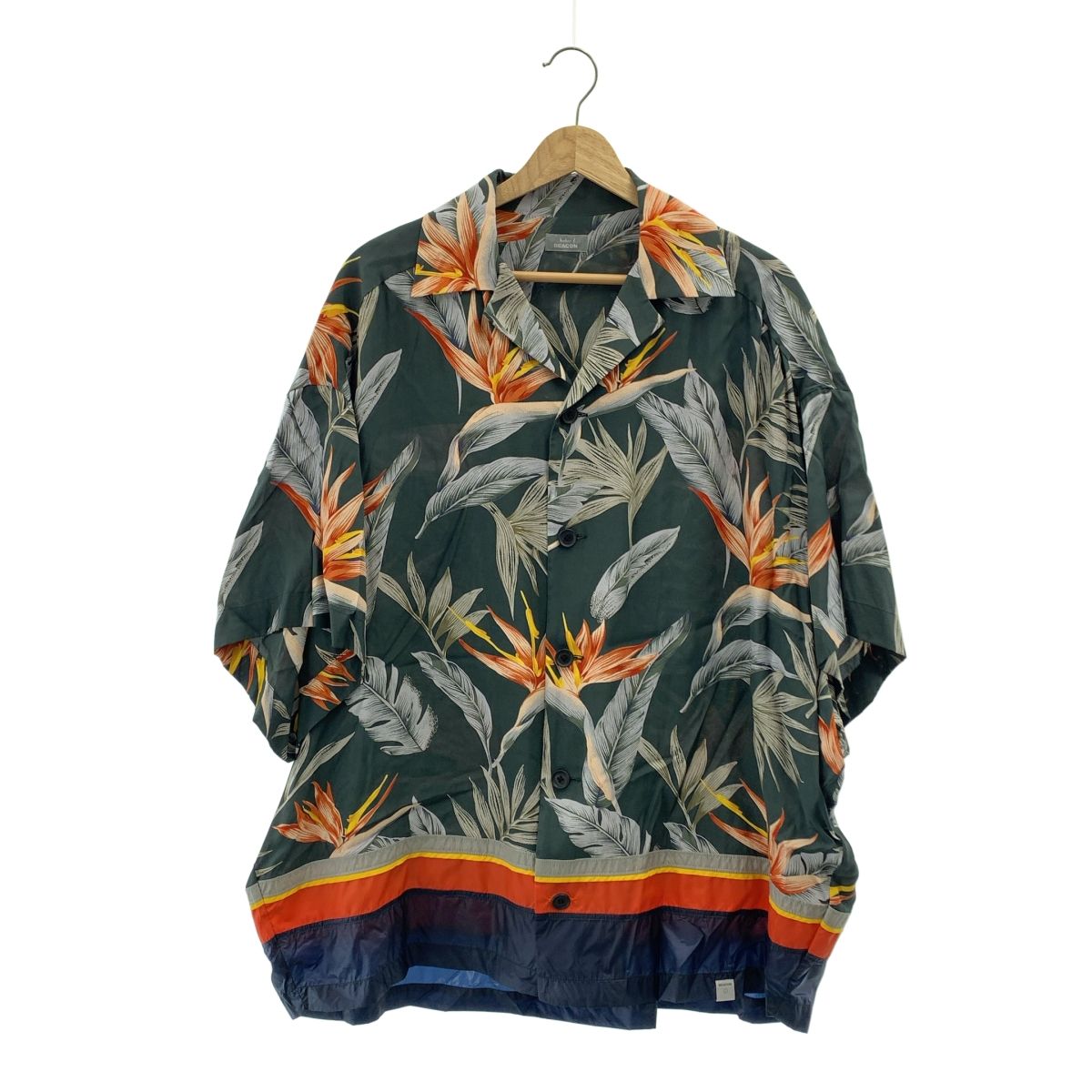 kolor BEACON ビーコン 2021 SS レーヨン ナイロン切替 アロハ柄 オープン 半袖シャツ 2 グリーン系 メンズ