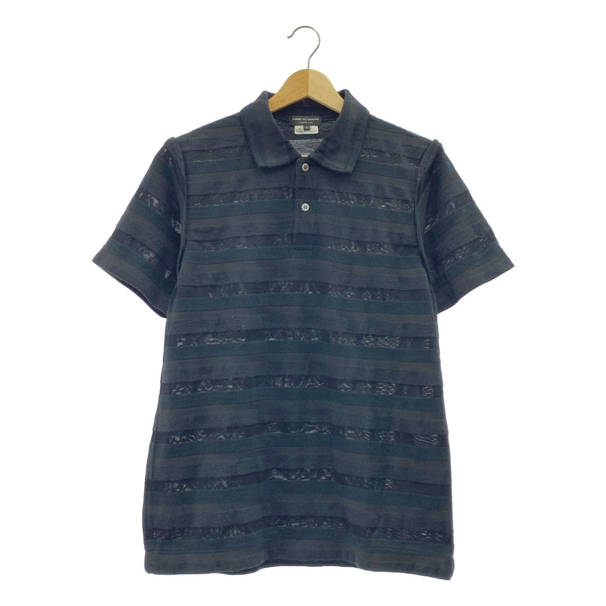 COMME des GARCONS HOMME PLUS / コムデギャルソンオムプリュス | 2009SS | 編み地切替 ボーダー ポロシャツ | S | ブラック / ネイビー | メンズ COMME des GARCONS HOMME PLUS / コムデギャルソンオムプリュス