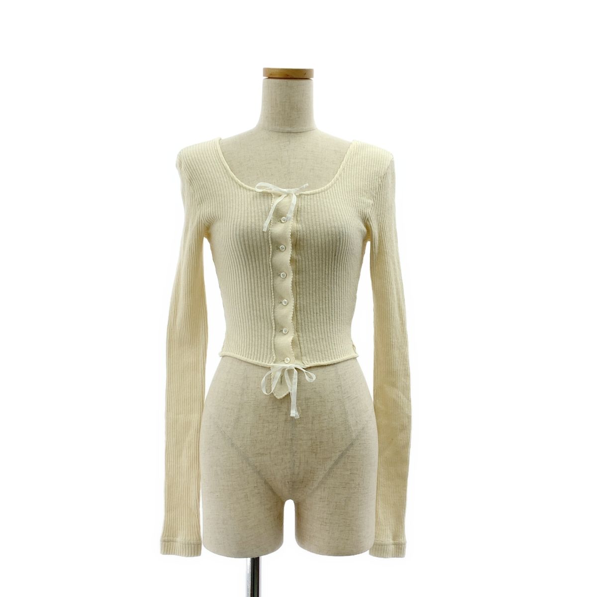 FUMIKA UCHIDA フミカウチダ VINTAGE RIBBED CORSET TOP LONG SLEEEVE リブ ニット カーディガン M アイボリー レディース