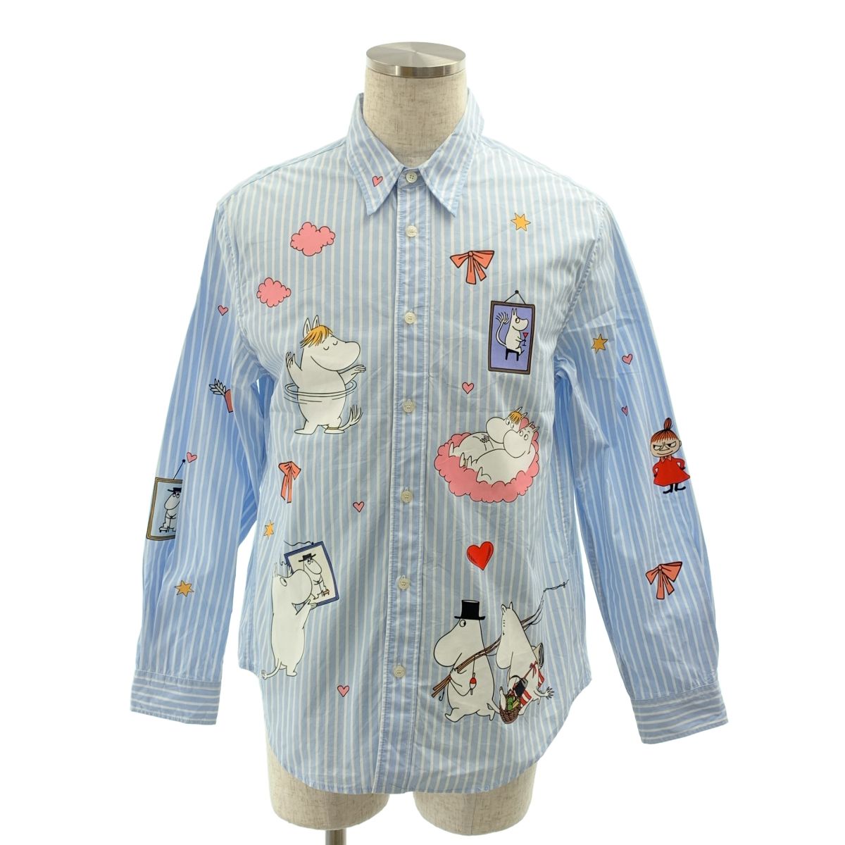 Acne Studios アクネストゥディオズ × Moomin ムーミン 総柄 ストライプ オーバーシャツ S ブルー ホワイト メンズ