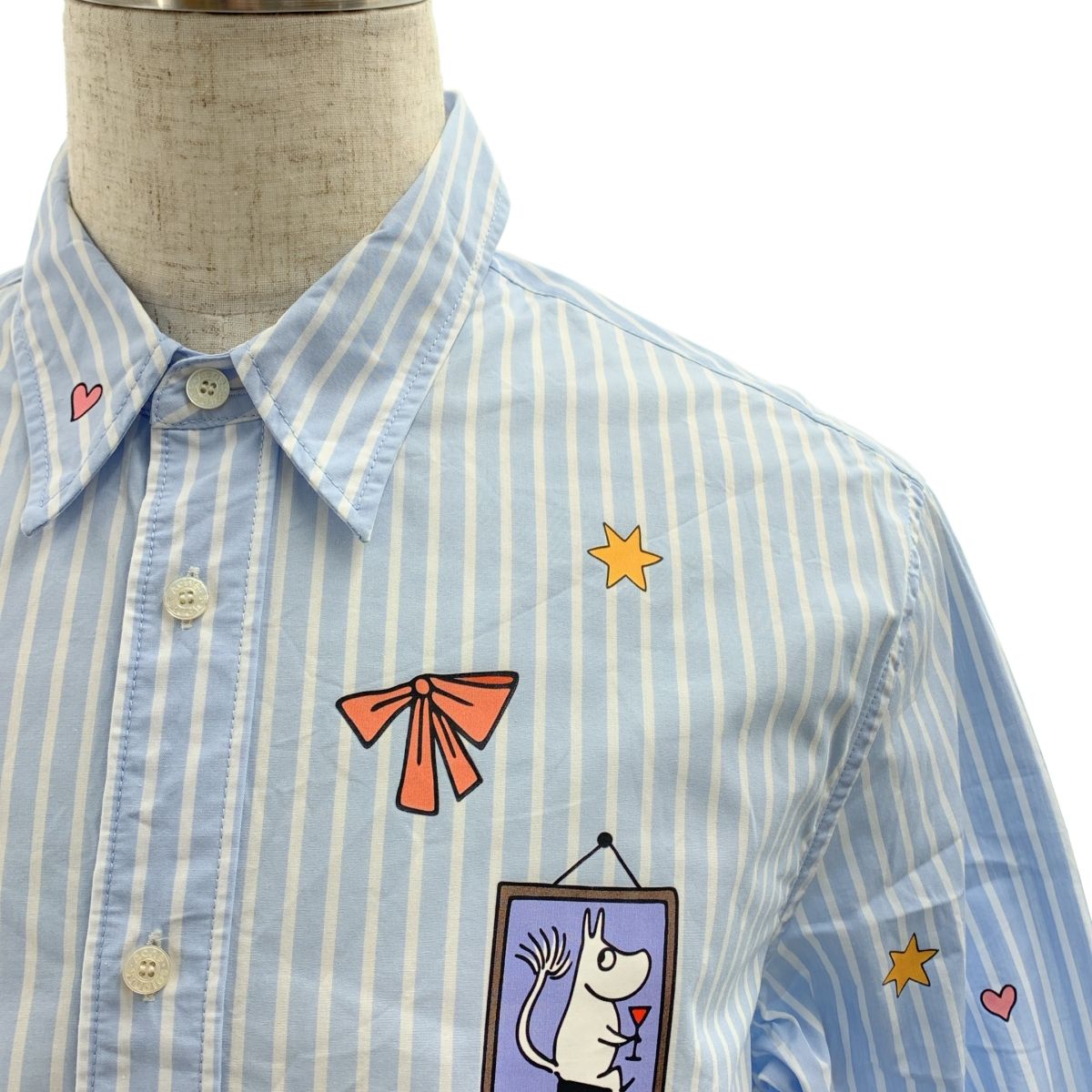 Acne Studios アクネストゥディオズ × Moomin ムーミン 総柄 ストライプ オーバーシャツ S ブルー ホワイト メンズ