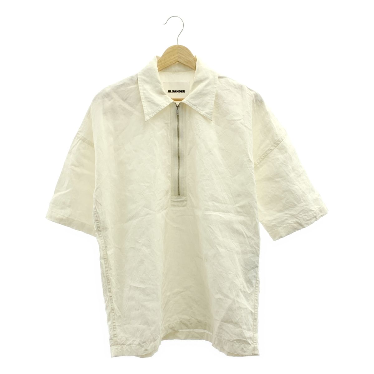 JIL SANDER ジルサンダー 2025SS オーバーシルエット ハーフジップ プルオーバー シャツ 37 ホワイト メンズ