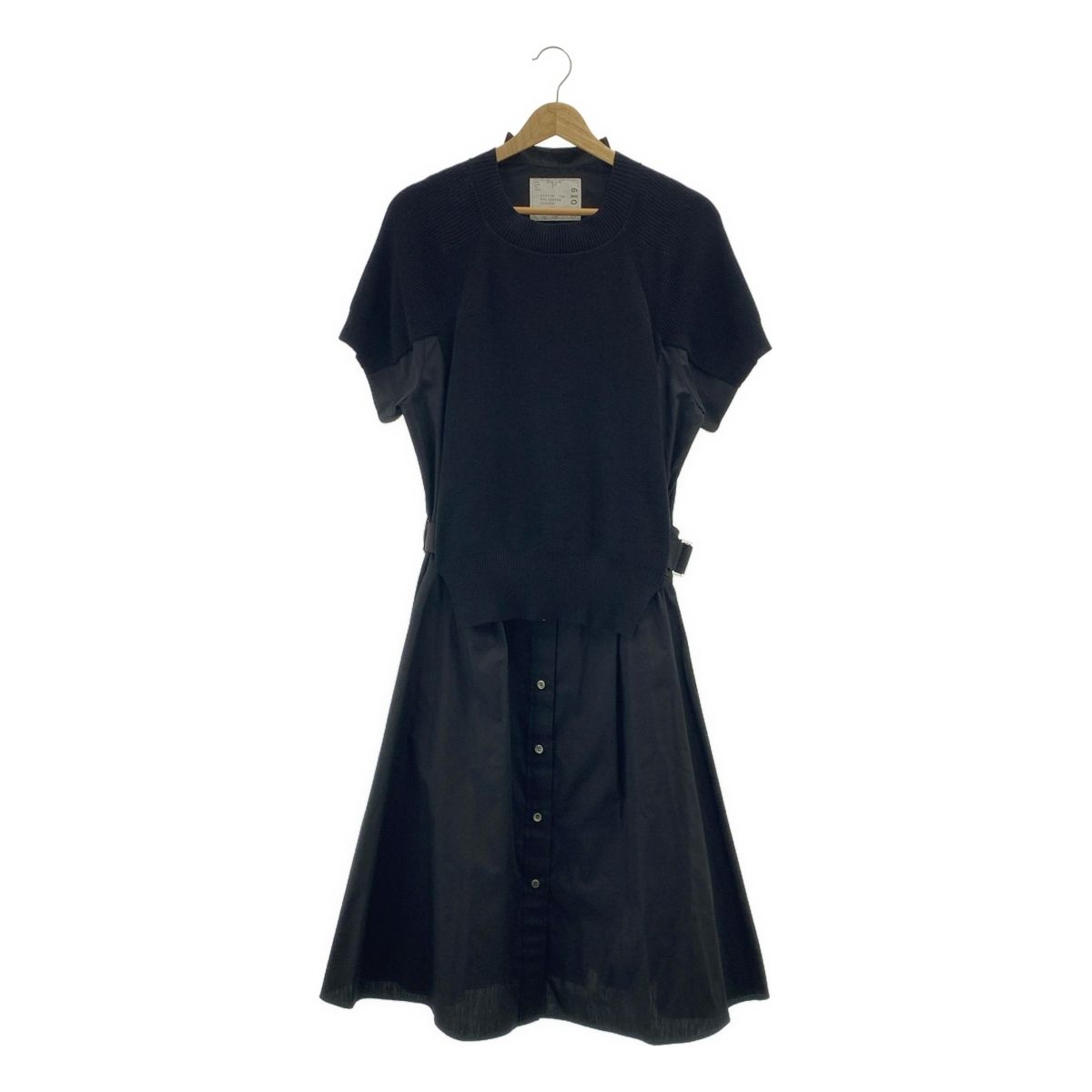 美品 sacaiサカイ コットンベルデッドワンピース 1/S ドッキング 黒 美品】 sacai / サカイ | Cotton Knit Dress / 異素材 ドッキング