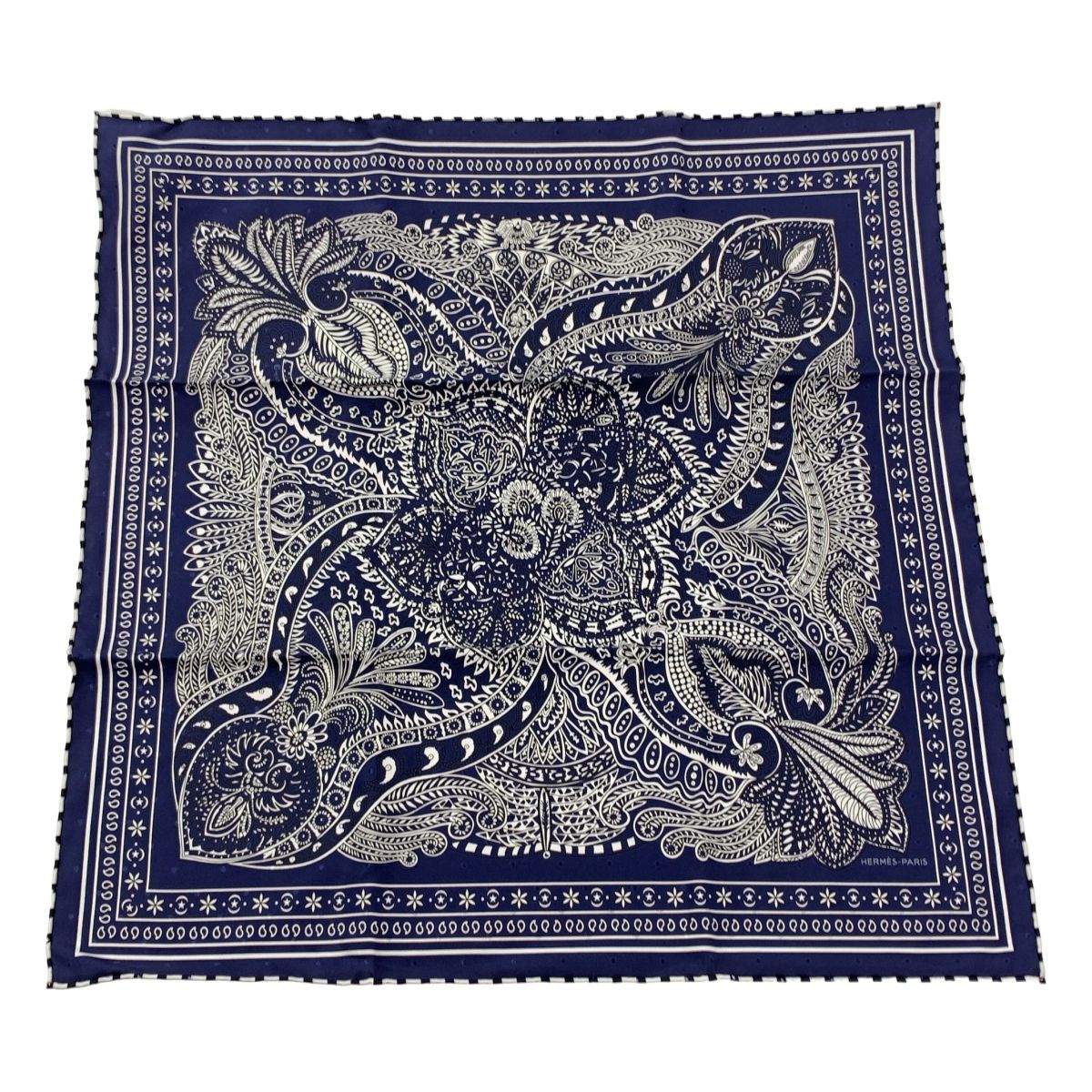 HERMES エルメス カレ55 Le Jardin de la Maharani マハラニの庭 シルク スカーフ ストール ブルー ホワイト