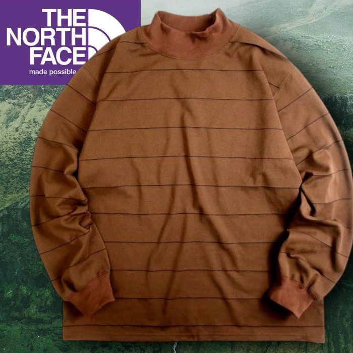 ザ ノースフェイス パープルレーベル ナナミカ Field Striped Mockneck EcoMode フィールド ストライプ ロングスリーブモックネック Tシャツ カットソー NT6353N 定価2.4万 モカ S 064 40216k05