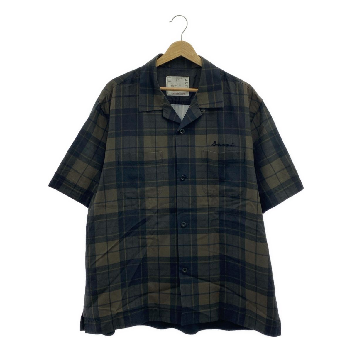 sacai サカイ Plaid Print Shirt チェック オープン シャツ 4 オリーブ グレー メンズ