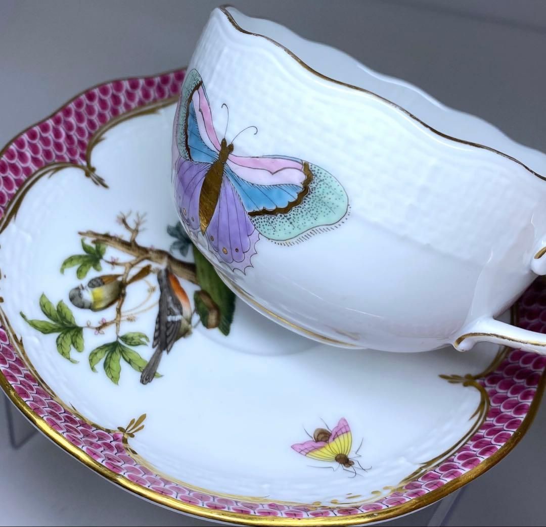 ヘレンド ロスチャイルド バードピンクカップ-ソーサー