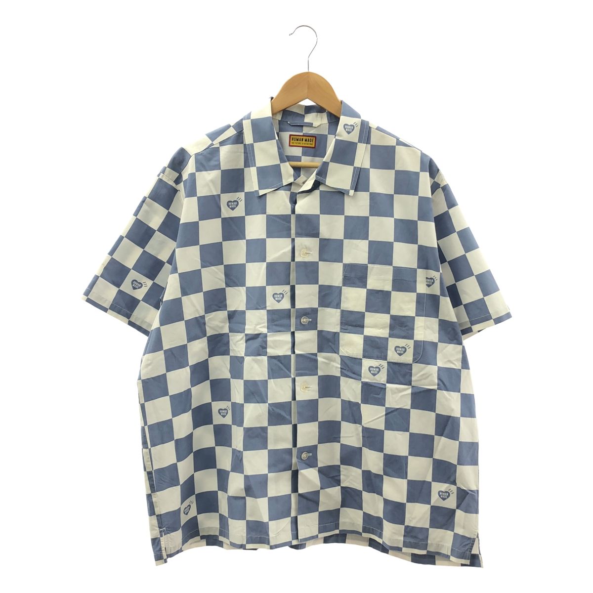 HUMAN MADE ヒューマンメイド PLAID SHIRT オーバーシルエット ロゴ オープン シャツ XXL ホワイト ブルー メンズ
